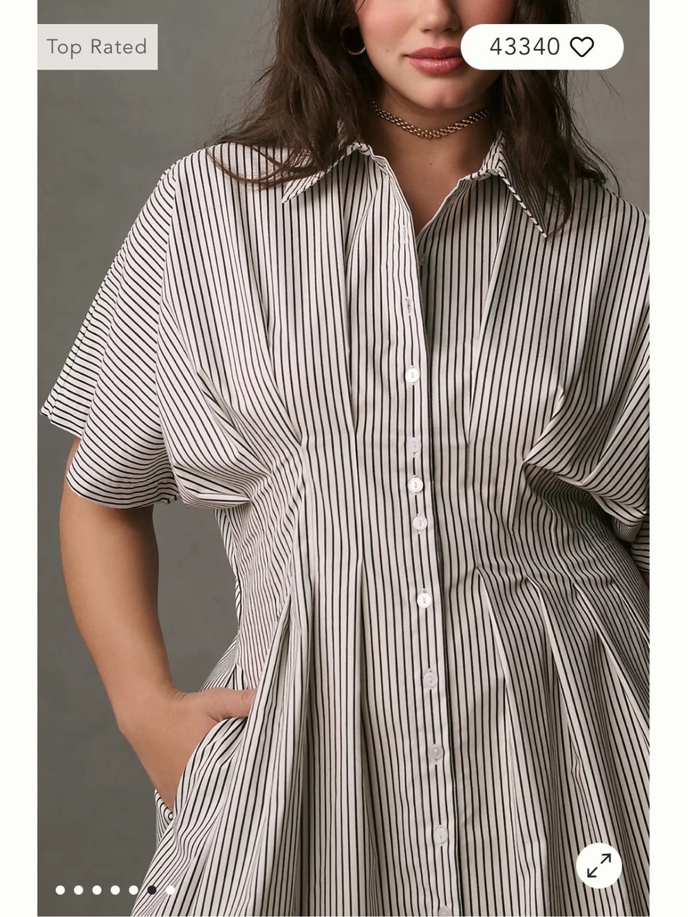 Anthropology brand Exquise Striped Button-Front Shirt Dress in White & Black - Picture 2 of 8